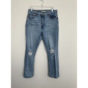 Levi's Wedgie Straight Jeans Light Wash Distressed Button Fly 32x28 Waist 32